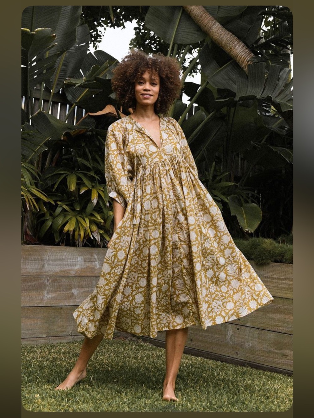 Daughters of India - Kyra Midi Dress - Golden Palm - Size Small